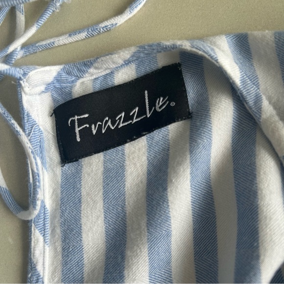 Frazzle Women’s Blue and White Striped Boho Bell Sleeved Top. Size L - Picture 6 of 10